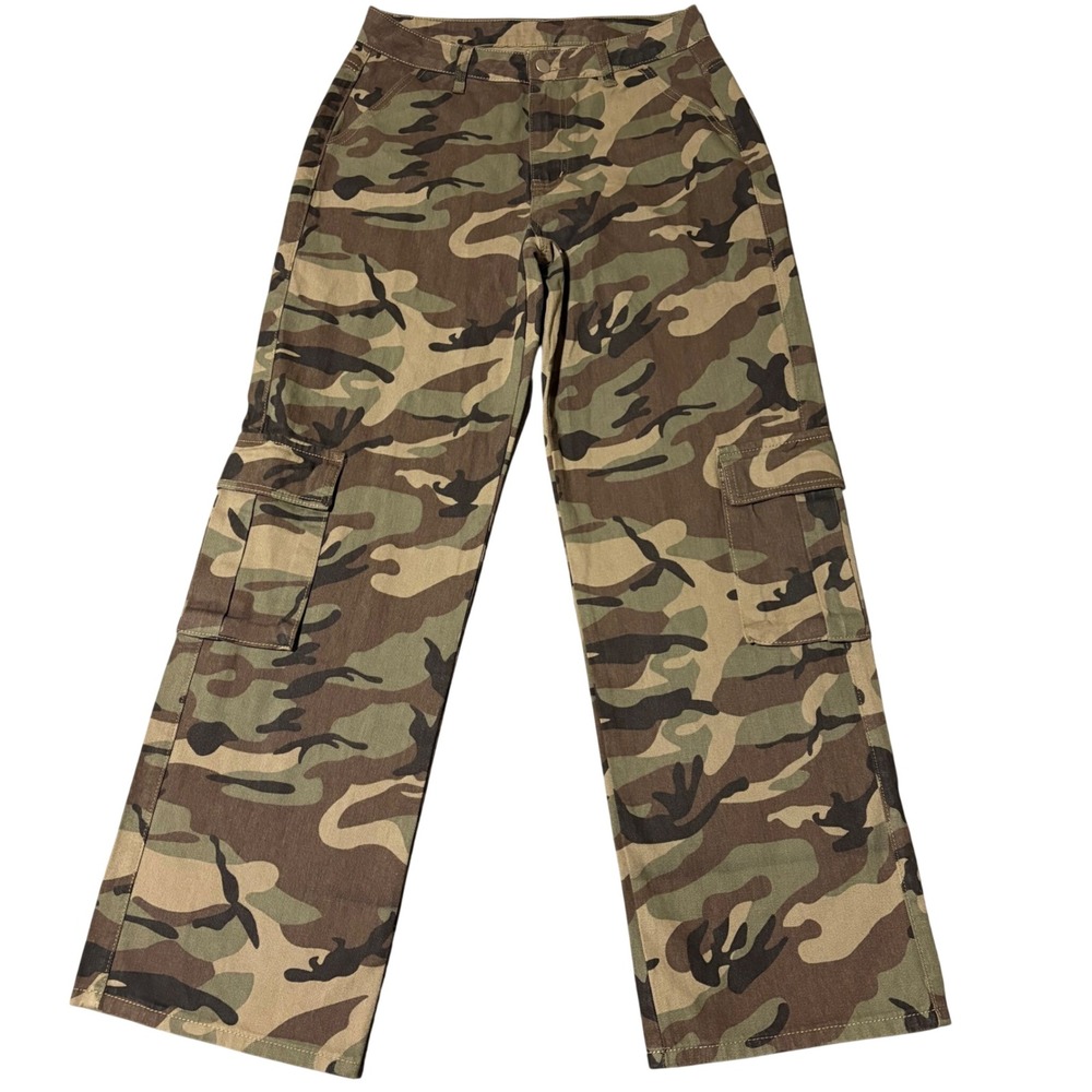 Cargo Pants Womens Tall M Camo Green Woodland Wide Leg High Rise Streetwear NEW